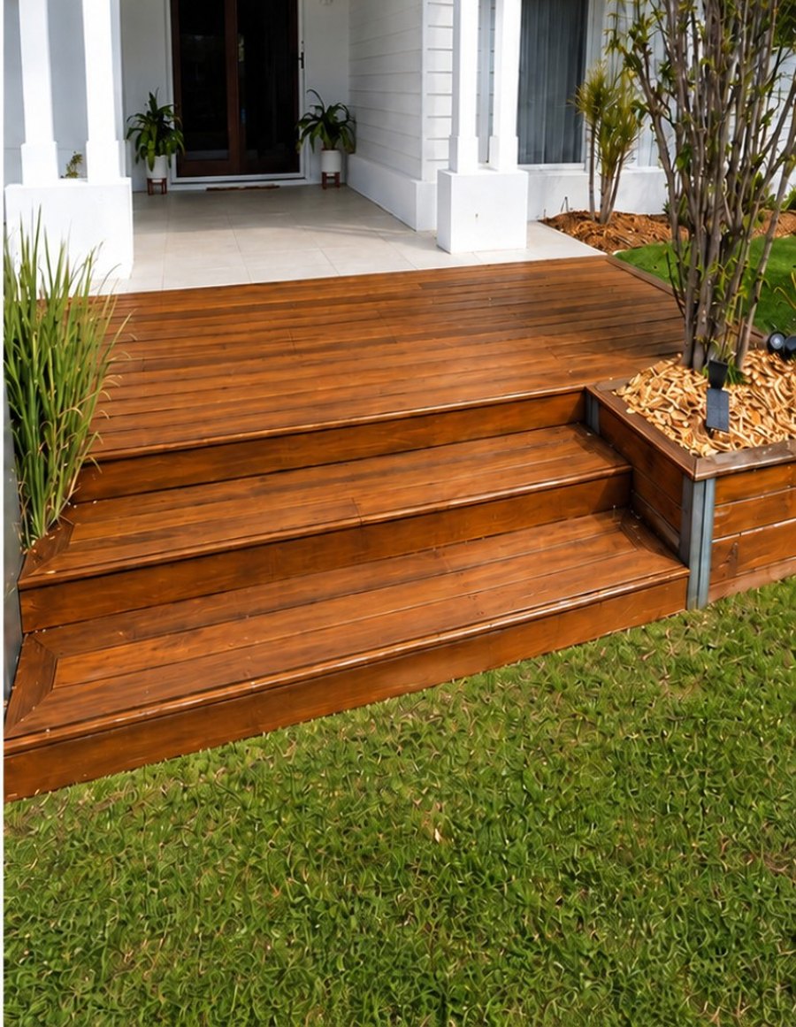 Front deck after sanding, staining and sealing